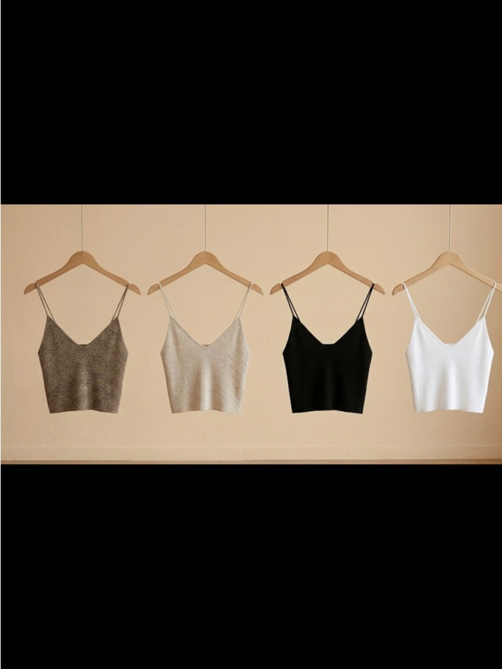 Bundle V-Neck Spaghetti Strap Knit Camisole - Black, White, Taupe, Heather Brown